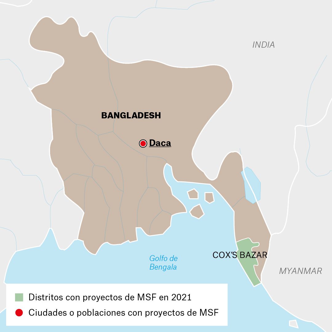 Mapa de actividades de MSF en Bangladesh en 2021