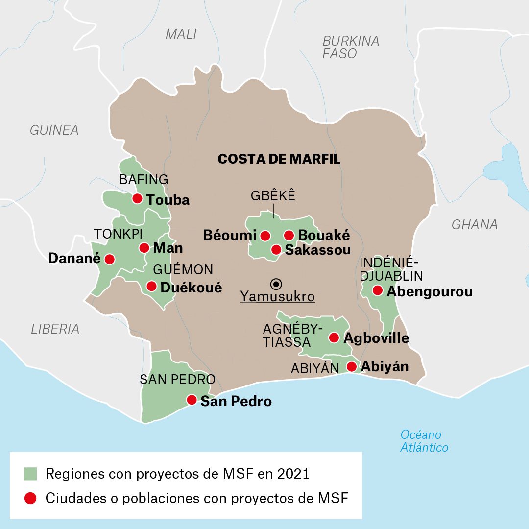 Mapa de actividades de Médicos Sin Fronteras en Camerún durante 2021