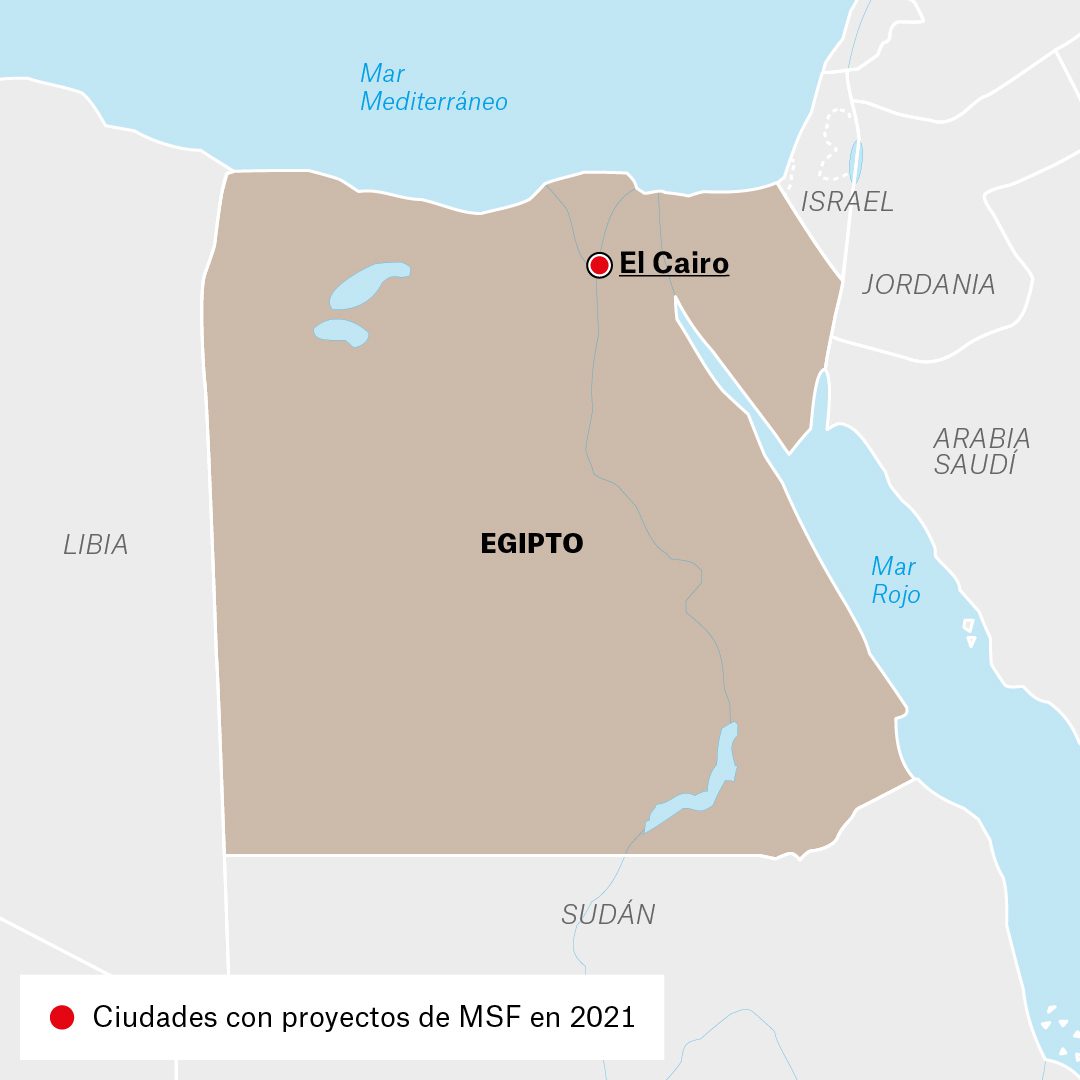 Mapa de actividades de Médicos Sin Fronteras en Egipto durante 2021