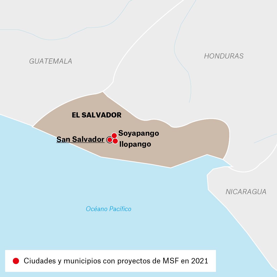 Mapa de actividades de Médicos Sin Fronteras en El Salvador durante 2021