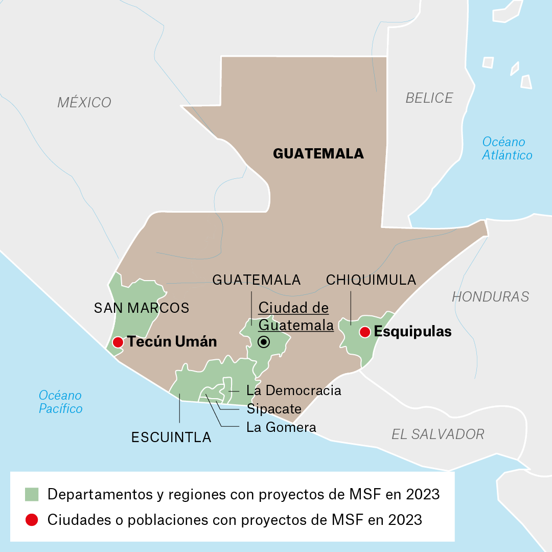 Mapa de actividades Médicos Sin Fronteras en Guatemala 2023