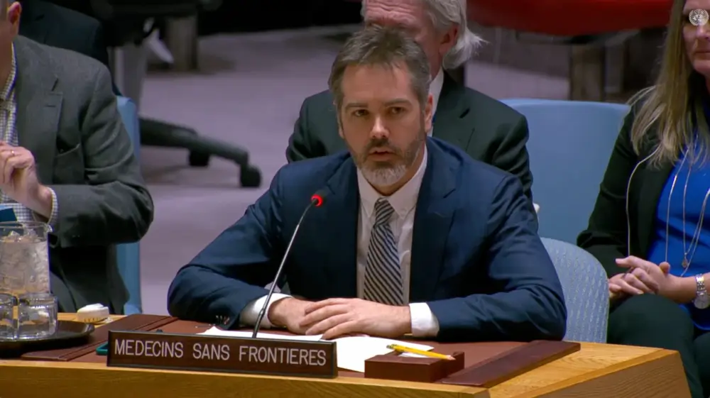 Cristopher Lockyear, secretario general de MSF, durante su intervención ante el Consejo de Seguridad de la ONU.