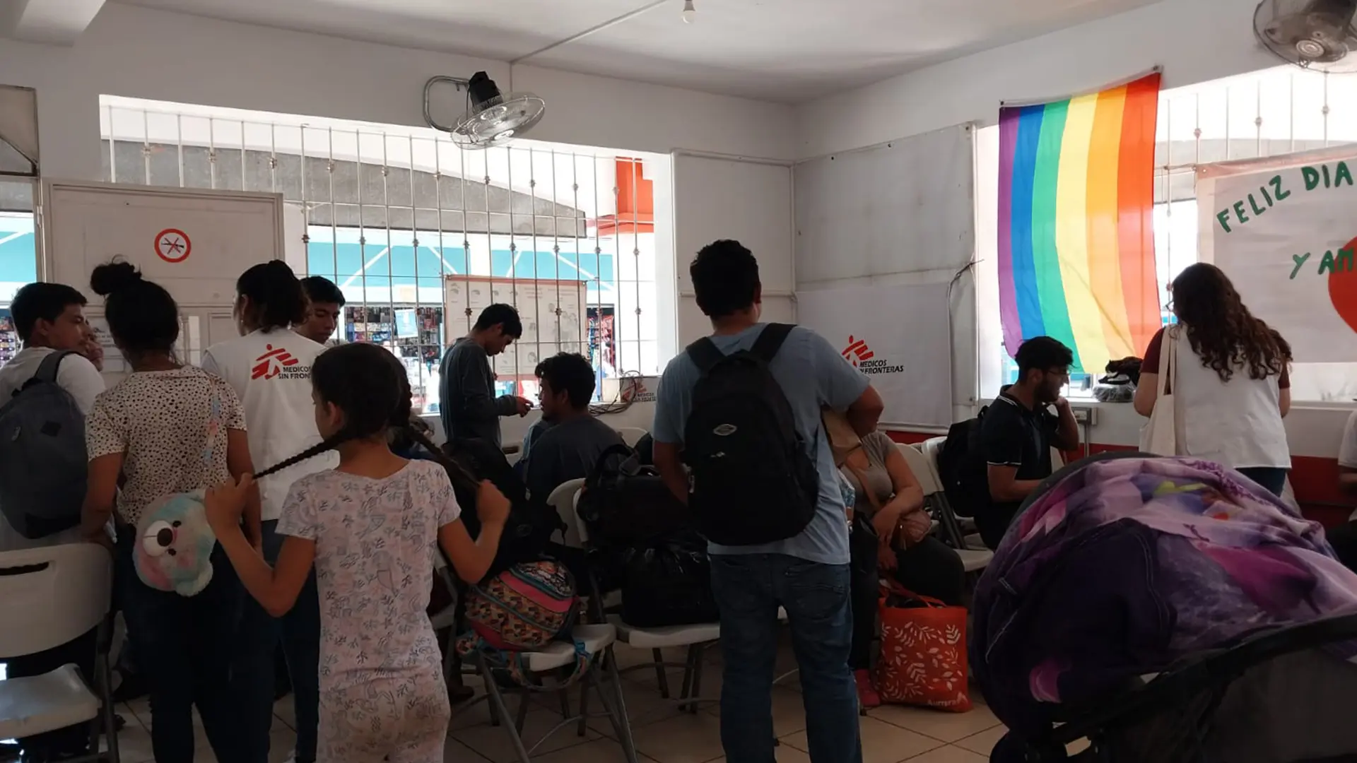 El punto de atención de MSF en Tecún Umán, Guatemala, se convirtió en un espacio seguro para la población migrante donde podía descansar del viaje. Guatemala, 2023.