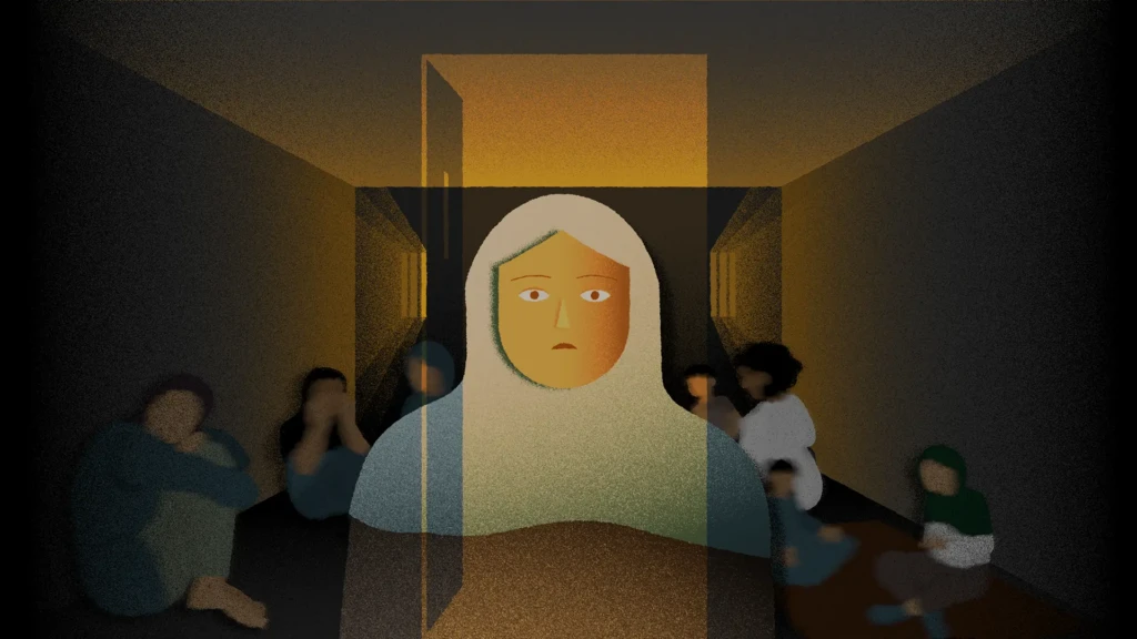 Ilustraciones que representan el testimonio de un sobreviviente de una detención en Siria, julio de 2025.