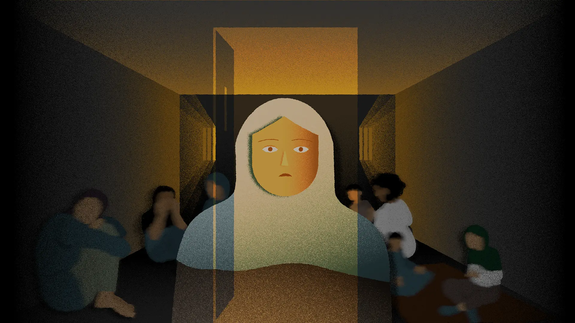 Ilustraciones que representan el testimonio de un sobreviviente de una detención en Siria, julio de 2025.