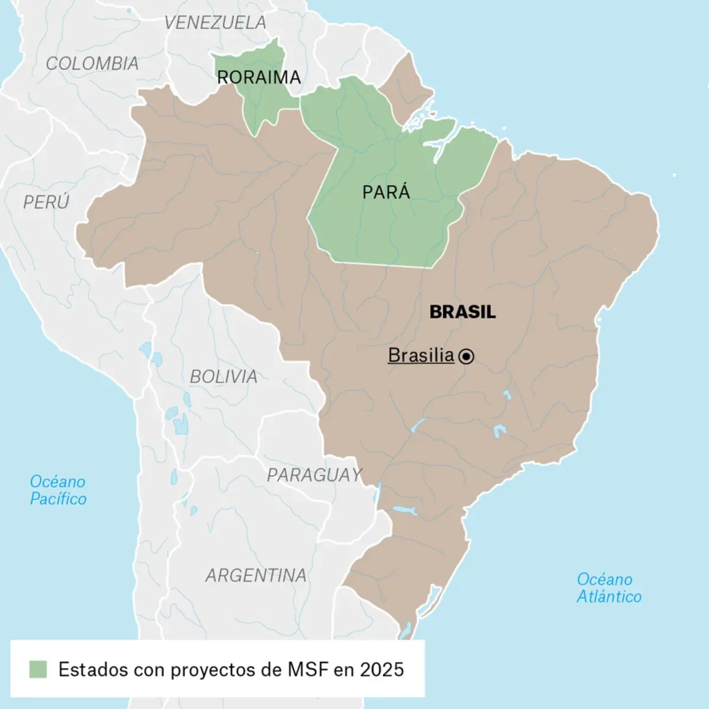 Mapa de actividades de MSF en Brasil en 2025