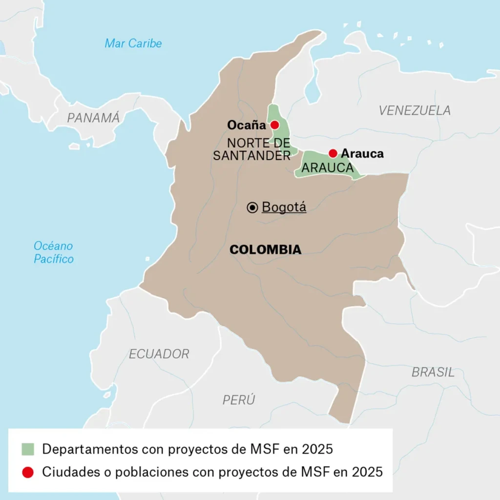 Mapa de actividades de MSF en Colombia en 2025