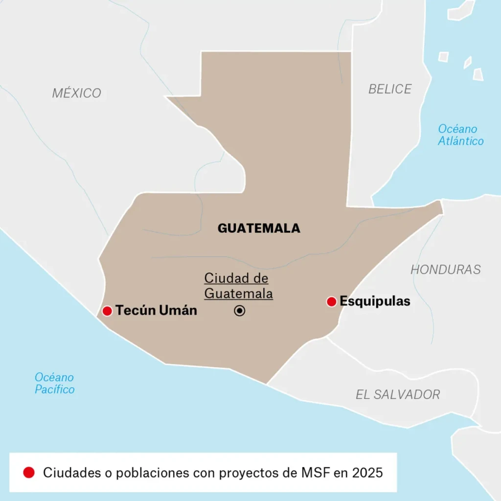 Mapa de actividades de MSF en Guatemala en 2025