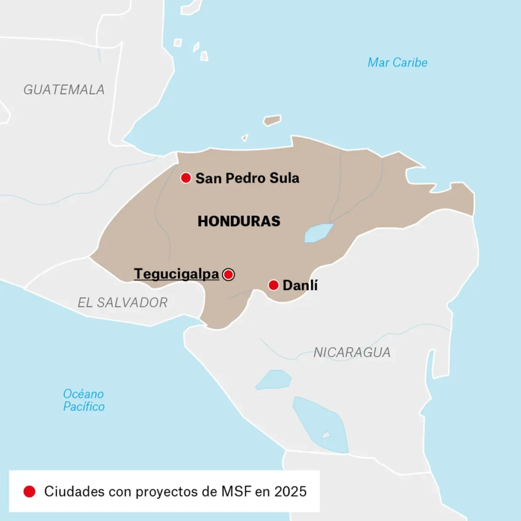Mapa de actividades de MSF en Honduras en 2025