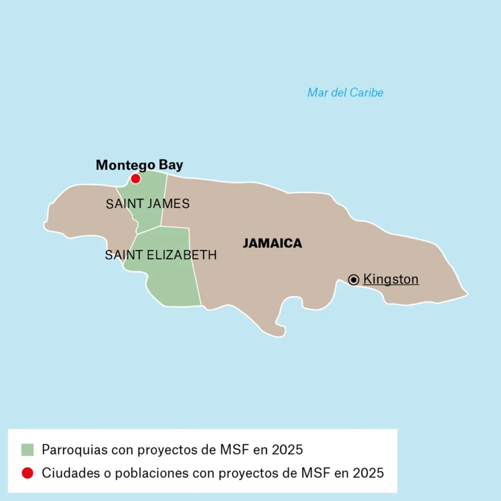 Mapa de actividades de MSF en Jamaica en 2025