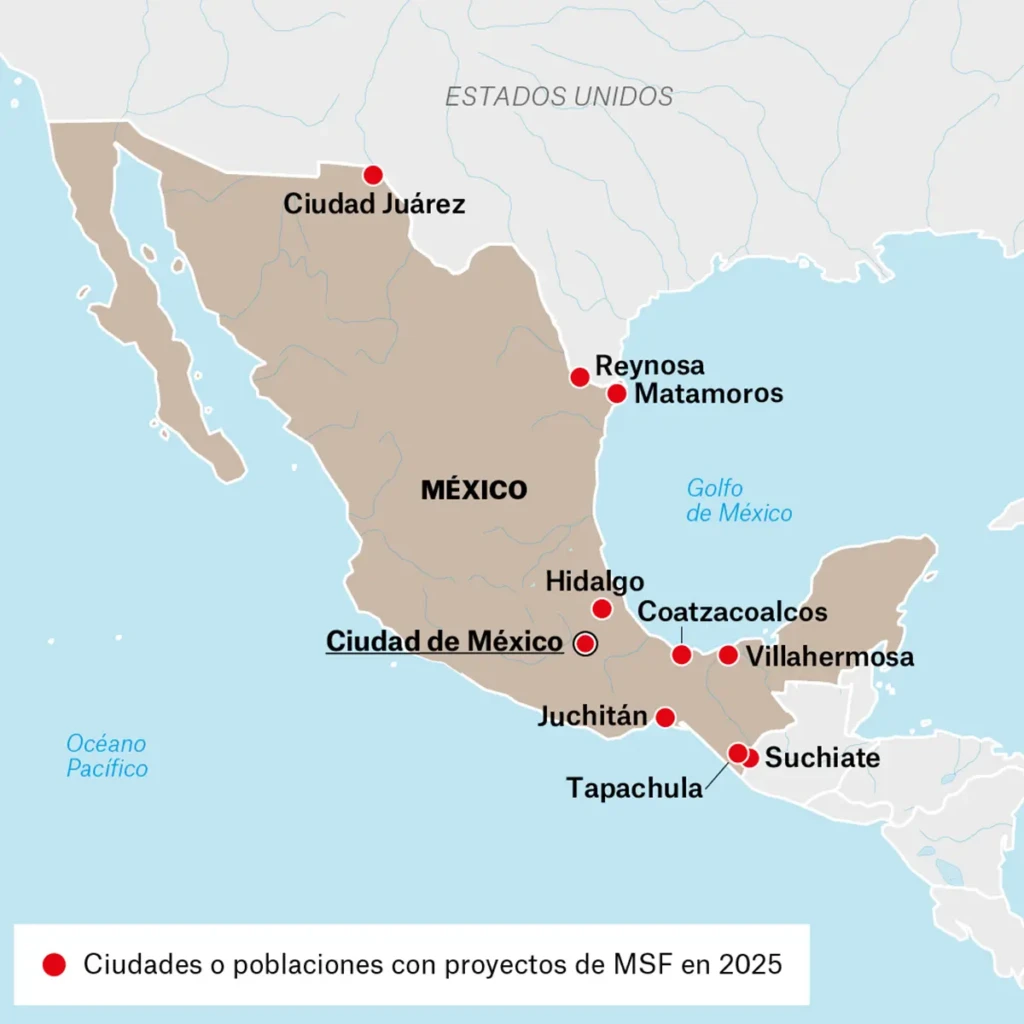 Mapa de actividades de MSF en México en 2025