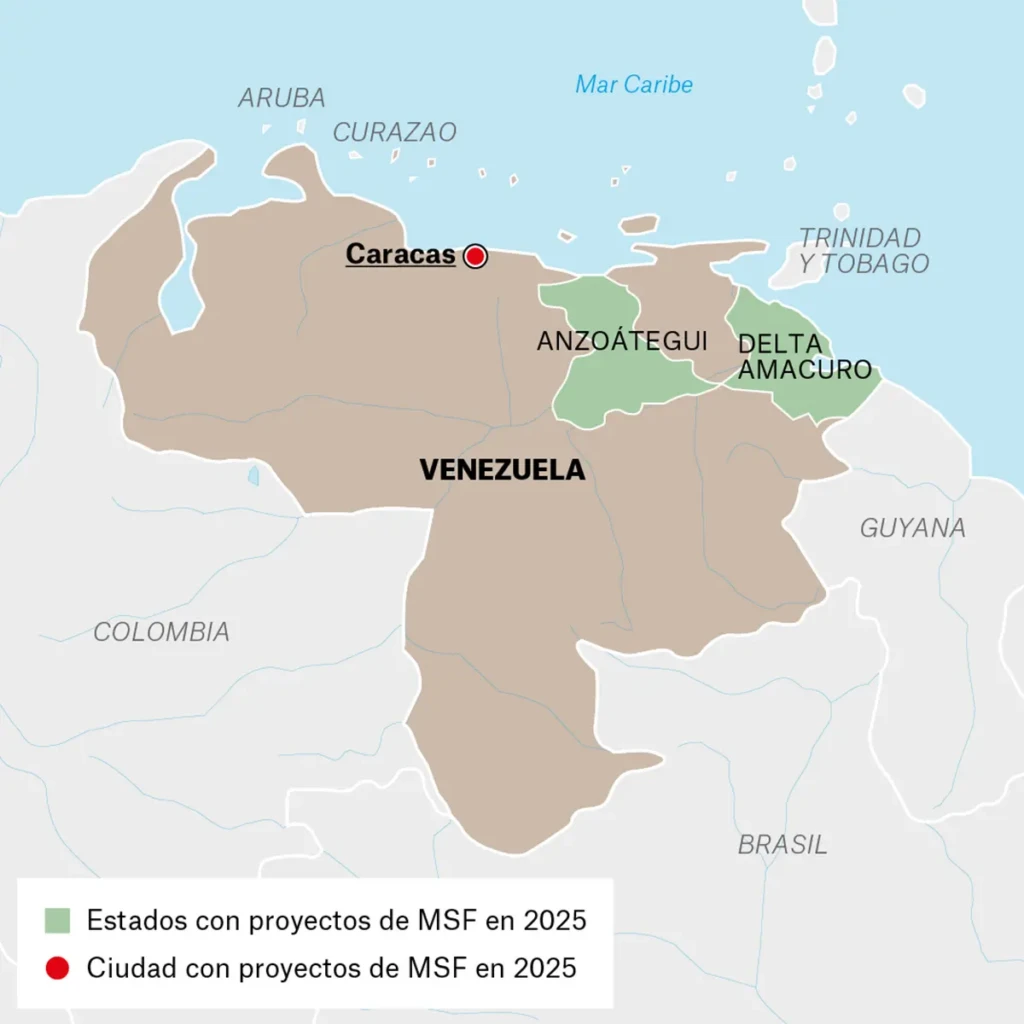 Mapa de actividades de MSF en Venezuela en 2025