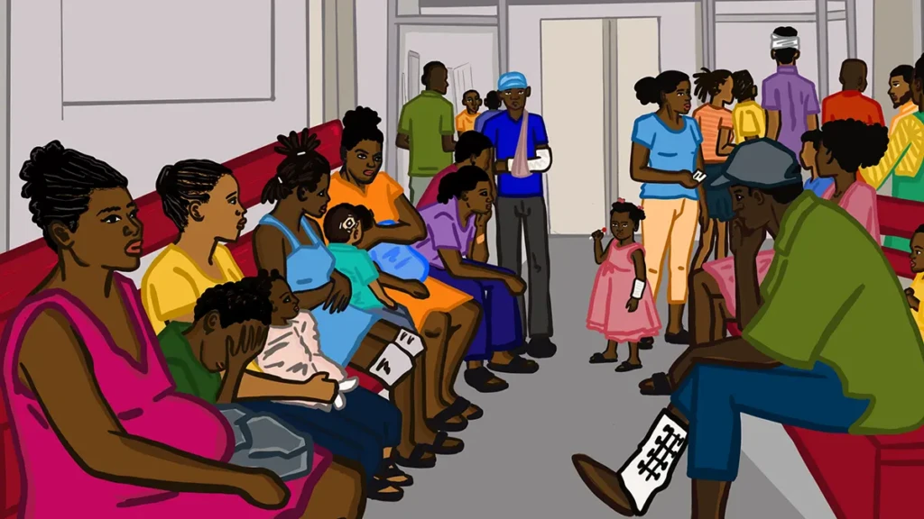 Vista de la sala de espera del hospital MSF en Cité Soleil, Puerto Príncipe.