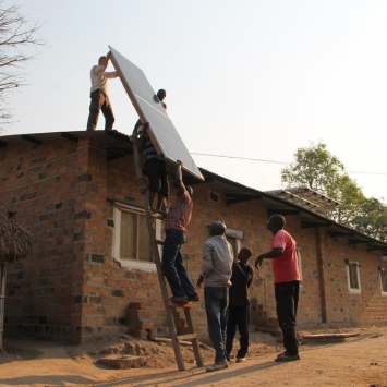 Solar panels on roof Shamwana hospital Congo DRC